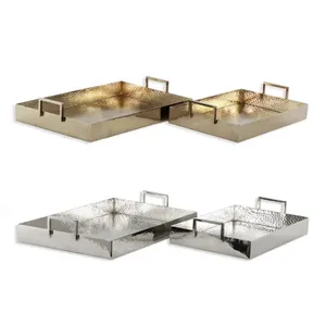 Plateau de service en métal de forme rectangulaire Plateau de designer fait à la main de belle qualité Plateau de service en métal fantaisie de table élégant classique - Product Image 6