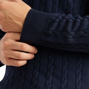 Polo de Manga Larga de Punto Trenzado Azul Marino para Hombre, Personalizado, de Alta Calidad, Grueso, Texturizado, Estilo Clásico, Informal - Product Image 5