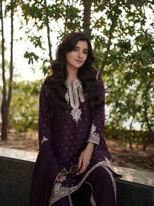 Sharara Ghararaインド刺繍作品冬Salwar Kameez Midiパーティーデザイナー伝統的な民族3ピースセットReadymade - Product Image 2