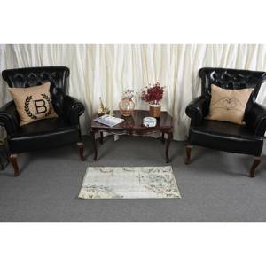 พรมขนสัตว์สีเบจสีเขียวคลาสสิกงานแฮนด์เมดขนาด1.6X3ฟุตสไตล์ตุรกีสี่เหลี่ยมงานเย็บปะต่อกันทำจากยางรองหลังสำหรับห้องนั่งเล่นห้องนอนวัยรุ่น - Product Image 3