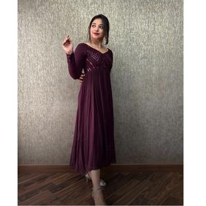 Robe de soirée de créateur, tenue de travail de Type Anarkali, couleur marron, renard Georgette avec doublure complète, broderie miroir - Product Image 1