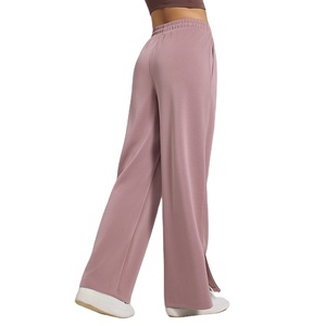 Pantalon de survêtement d'hiver pour femme en molleton personnalisé, taille mi-haute, coupe ample, devant plat, jambe large, coupe oversize, jambe droite, style sportif - Product Image 3