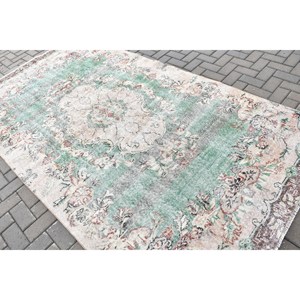 พรมตุรกีโบราณขนาดใหญ่ 5.3x9.6 ฟุต ลายตารางสีเขียว ทำจากขนสัตว์ - Product Image 4