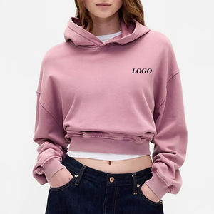 Sudadera con Capucha para Mujer, Mangas Largas, Diseño Recortado con Logotipo Personalizado para Compradores al por Mayor, Bolsillos Tipo Canguro, Diseño Económico con Capucha - Product Image 1