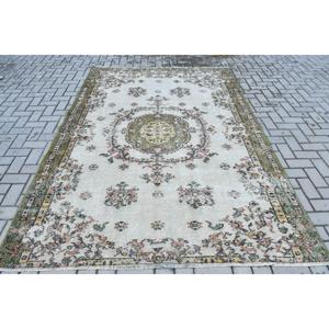 พรมตุรกีขนาด 6x8.9 ฟุต พรมวินเทจขนาดใหญ่ พรมโมร็อกโกสีขาวเขียว - Product Image 1