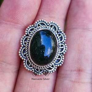 925 Sterling <b>Silver</b> Green Jade <b>Ring</b> Handmade Boho <b>Statement</b> Promise <b>Ring</b> with Natural Oval Gemstone March Birthstone Jewelry - Product Image 6