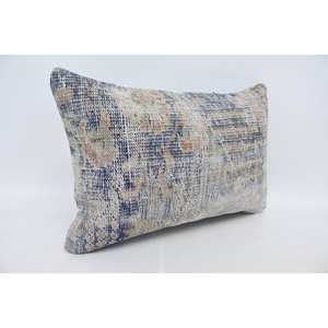 Gray Toile Vintage Pattern Patchwork Wool Kantha <b>Pillow</b> 16x24 Inch Woven Decorative Cushion - Product Image 3