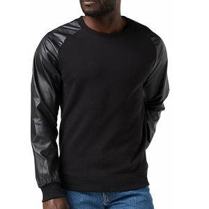 Sudaderas de Hombre Talla Grande con Mangas de Cuero Grueso, 100% Algodón, Felpa Francesa, Color Liso Teñido, Venta al por Mayor, Invierno - Product Image 5