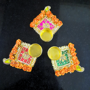 Últimos Portavelas Bordados con Diseño de Patchwork, Portavelas Decorativos para el Hogar, Ideales para la Celebración de Diwali - Product Image 5