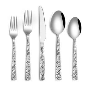 Ensemble de couverts plaqué argent avec poignée martelée en acier inoxydable pour le dîner de mariage et la table - Product Image 1