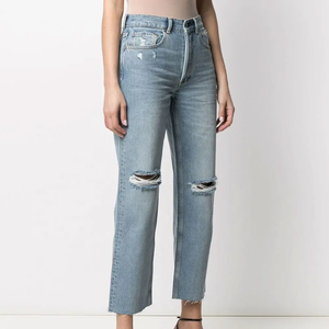 Jeans 100% coton personnalisés unisexes, denim délavé foncé et coloré de style droit pour hommes et femmes, vente en gros - Product Image 5