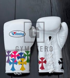 Ensemble de boxe bleu personnalisable de haute qualité en cuir de vache véritable avec fermeture à lacets, gants d'arts martiaux à doigts complets - Product Image 6