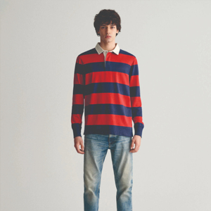 Vente en gros de polo de rugby à manches longues avec logo personnalisé pour hommes en coton à rayures ensembles fabriqués par OEM - Product Image 5