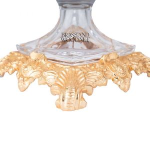 Luxury golden brass and crystal square decorative bowl with ornate carved base and elegant <b>corner</b> details for classic interiors - Product Image 6