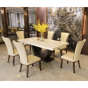 יוקרה השיש שולחן אוכל 6 8 10 מושבים אוכל חדר ריהוט מעץ מלא מסגרת מודרני לבן השיש מלאכותי אוכל שולחן עיצובים