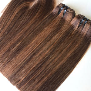 El más nuevo europeo Genius Weft Super Double Drawn Bone Straight Color marrón Trama de cabello vietnamita Extensiones de cabello Cutícula alineada - Product Image 6