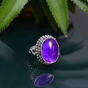 Classique meilleur Design fait à la main ovale coupe améthyste pierres précieuses Cabochon bague de fiançailles en argent Sterling 925 bijoux de mode - Product Image 2