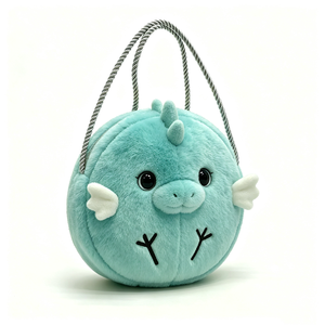 Sac fourre-tout en peluche dragon turquoise personnalisé, sac en peluche dragon de dessin animé en forme de boule, sac à main en peluche dragon rond turquoise - Product Image 2