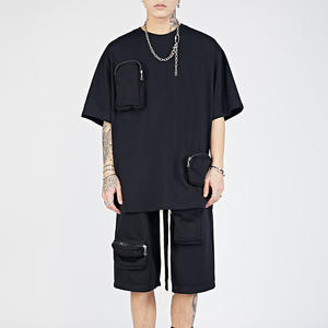 ชุดเสื้อผ้าลำลองถักแขนสั้นและกางเกงขาสั้นสำหรับผู้ชาย, ชุดลำลองไซส์ใหญ่พิเศษเอวยางยืดน้ำหนักเบา - Product Image 1