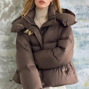 Plus Size Women's High Quality Canvas Woven Puffer Jacket Custom <b>Printed</b> Front Breathable Oversize Winter Hooded Cotton/Bamboo - Product Image 5