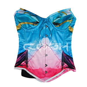Haut de corset en satin sublimé à motif marbre numérique abstrait pour soirées et événements festifs, fabricant de corsets amincissants - Product Image 1