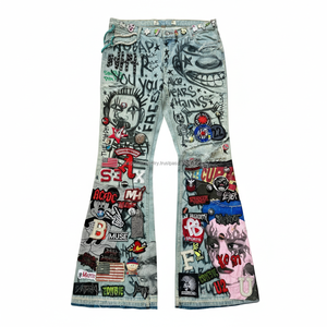 กางเกงยีนส์เดนิมทรงหลวมพิมพ์ลายกราฟิกเอวกลางสไตล์ Y2K ระบายอากาศได้ดี แฟชั่นสตรีทแวร์ผู้ชาย แต่งผ้าแบบแพทช์เวิร์ค ฮิปฮอป ทันสมัย ไซส์ใหญ่ ใส่ได้ในฤดูร้อน - Product Image 4