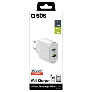 Cargador de Pared USB Tipo-A y Tipo-C de 20W con Entrega de Energía, Multifuncional, Blanco, TETRPD20W, Cavo Caricabatterie - Product Image 2