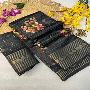 Sari de Seda Dola Indio y Pakistaní con Tejido Jacquard Completo, Disponible en Stock, para Fiestas y Festivales, para Mujeres Adultas - Product Image 1