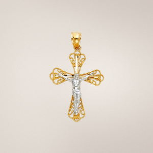 Elegante colgante cruzado chapado en oro amarillo de 14 quilates, crucifijo de filigrana cristiana a la moda, abalorio de circón, aleación clásica para niños - Product Image 6