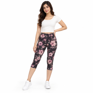 Women Capri <b>Legging</b> Designed With Four Way Stretch <b>Polyester</b> Fabric Breathable Panels Lightweight Build Comfortable Fit - Product Image 1