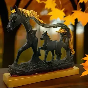 Sculpture de cheval et de poulain en résine avec cadre métallique, service de modélisation 3D - Product Image 1