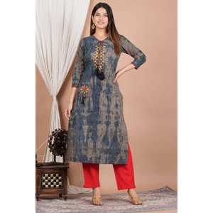 Chemisier et chemise Kurta droite brodés tie-dye pour femmes Styles à la mode - Product Image 1