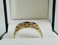 Bague de mariage vintage pour femme en argent sterling plaqué or jaune 14 carats avec diamant noir simulé rond de 2,40 carats en moissanite