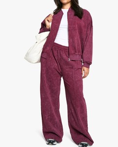 Ensemble 2 pièces en coton lavé pour femmes, coupe décontractée, veste zippée et pantalon de jogging droit, logo personnalisé, vente en gros, OEM, streetwear, ensemble lourd - Product Image 4
