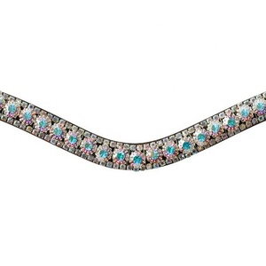 Banda para cejas de caballo con diseño de perlas y cristales de tres filas Banda para cejas de cuero ostentoso Premium para caballos - Product Image 6