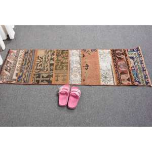 Kilim 1,4 X 4,4ft marrón Beige Alfombra de lana hecha a mano turco Tabriz tejido plano Jacquard técnica Patchwork patrón látex para pasillo - Product Image 5