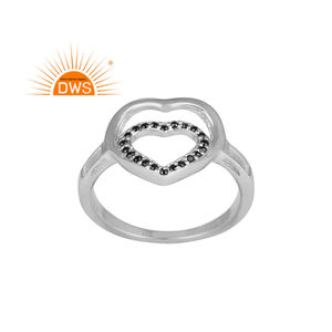 แหวนพลอยธรรมชาติสีดำรูปหัวใจดีไซน์รูปหัวใจทำจากเงินสเตอร์ลิงผู้ผลิตเครื่องประดับตามสั่ง - Product Image 1
