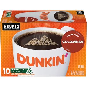 Café torréfié moyen 100% colombien Dunkin', 10 dosettes K-Cup Keurig - Product Image 1