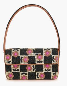 Sac à main en coton satiné avec fermeture magnétique, design floral bohème brodé de perles de graines faites à la main, taille personnalisée, sac à bandoulière - Product Image 1