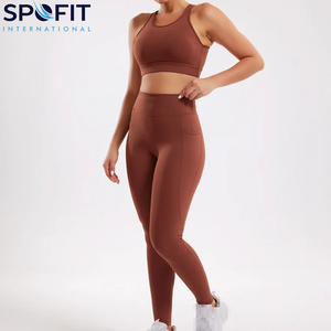 ชุดโยคะผู้หญิงคุณภาพสูงแบบมืออาชีพสั่งทำพิเศษ 2 ชิ้น ชุดออกกำลังกายน้ำหนักเบา พิมพ์โลโก้ ดีไซน์สวยที่สุด ลายเรียบ - Product Image 5