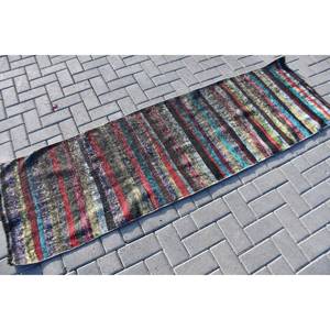 Alfombra turca Vintage moderna, diseño de retales Beige de 2,2x7,1 pies, estilo clásico rectangular para sala de estar, dormitorio, lana, poliéster, látex - Product Image 1