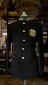 Le dernier costume noir pour hommes à la mode 2 pièces col montant smoking pour hommes blazer de mariage pour marié coupe ajustée vêtements - Product Image 2