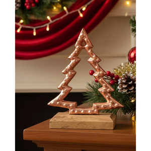 Elegante árbol de Navidad de Metal plateado, decoración de mesa, Base de madera, adorno de Navidad independiente para el hogar, decoración de Navidad - Product Image 2
