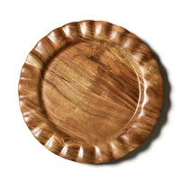 Assiette de présentation en bois d'acacia artisanal, bord festonné foncé, pour mariage et décoration d'événements