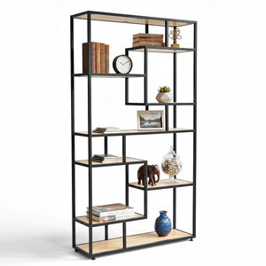 KTB68071 Rubberwood Multifunctional Durable Decorative <b>Shelf</b> with Iron Frame 100x30x180(cm) Standing Type for Living Room - Product Image 1