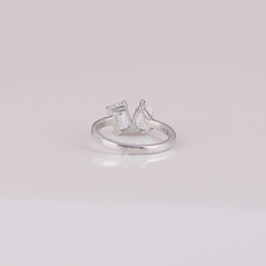 Anillo de diamante de corte radiante de pera de dos piedras de lujo diamante cultivado en laboratorio personalizado 14K oro blanco sólido joyería fina regalo para mujeres - Product Image 3