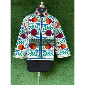 Abrigo de tela de algodón Suzani unisex, chaqueta textil India bordada a mano, chaqueta informal de invierno/primavera para fiesta, chaqueta de mujer sin cierre - Product Image 4