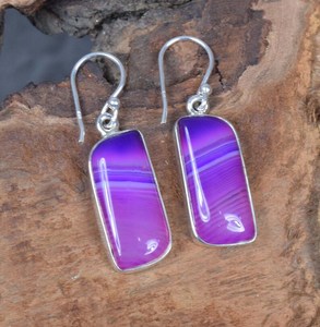 Purple Botswana Agate Earrings 925 Sterling Silver Handmade Hook Gemstone Jewelry Women Fashion Gift - Product Image 1
