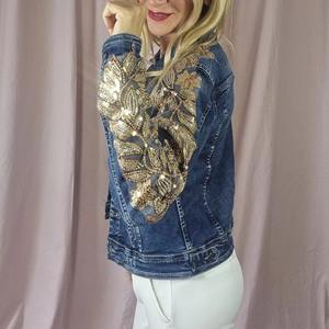 Veste en jean pour femmes Grande taille Mode Strass et perles Veste pour femmes décontractée Coupe ajustée Vestes en jean pour femmes - Product Image 4