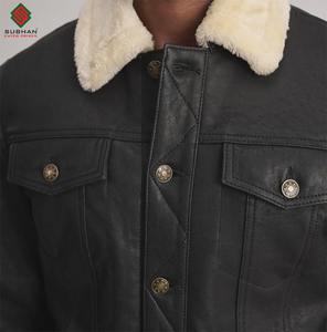 Blouson aviateur en cuir noir vieilli fait main avec col mandarin, doublure en laine et fermeture éclair |   Vêtements décontractés d'hiver pour hommes - Product Image 3